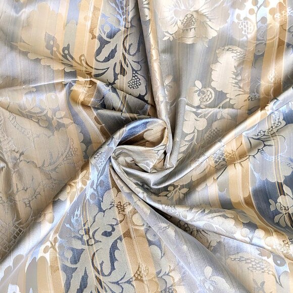 AQUA BLUE GOLD BEIGE DAMASK DRAPERY FURNITURE UPHOLSTERY FABRIC 72"L 50.5 "W - Picture 1 of 11